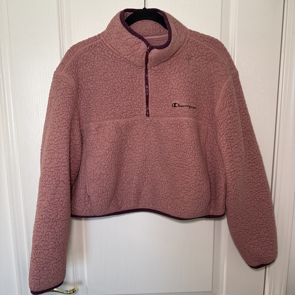 Champion Women's XL Mauve Pink Textured Sherpa Quarter Zip Pullover